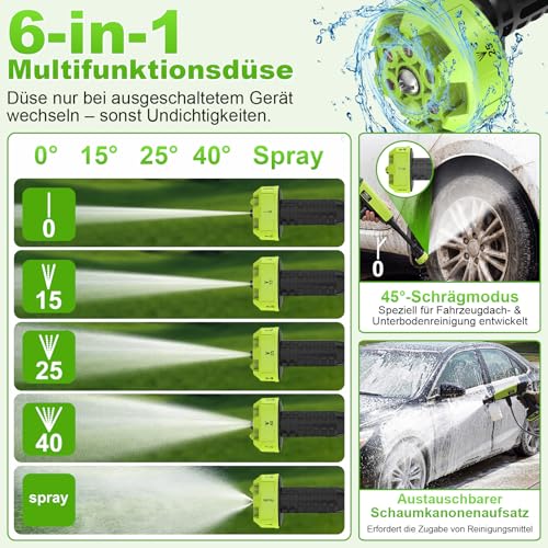 Miniatura 3 de VOERJIA Hidrolimpiadora de Alta Presión a Batería 1000 PSI, Pistola de Agua Inalámbrica con 2 Baterías 4.0Ah (LED), Boquilla 6 en 1 para Lavado de Coche, Fachadas y Riego de Jardín