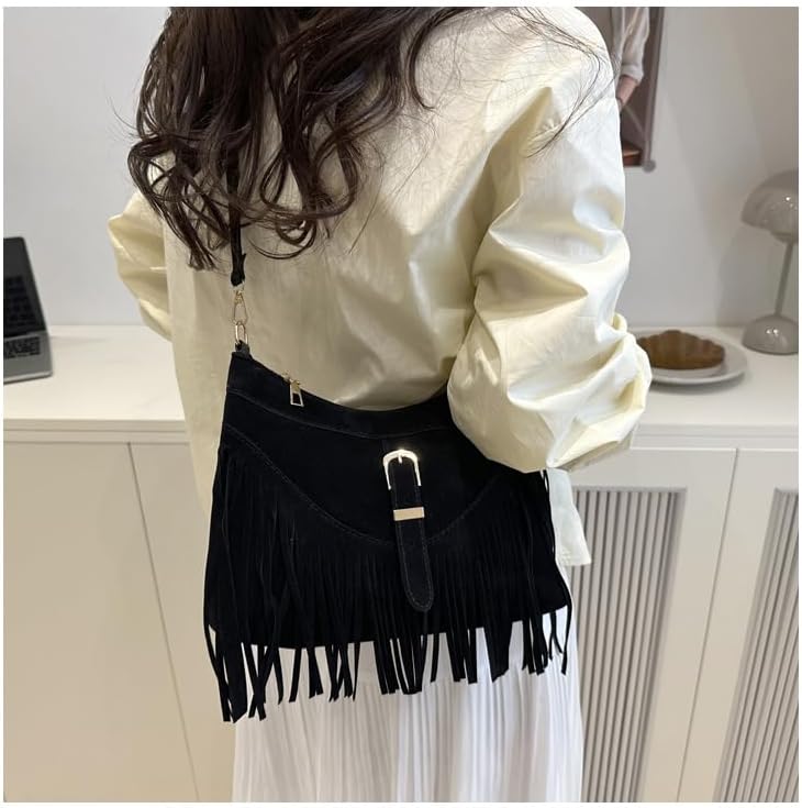 Amzufs Western Purses For Women,Small Fringe Crossbody Bag With Wrist Strap Mini Hipppie Shoulder Bag With Tassel - Image 3