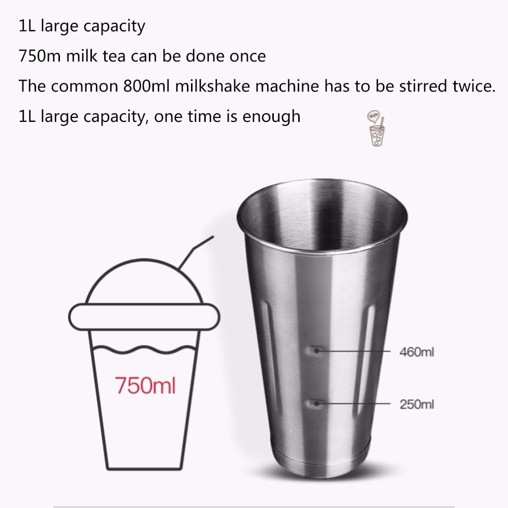 PAHION Elektrische Milkshake Maker Protein Shaker 2 Geschwindigkeit Milchshaker Mit 1L Mischbecher Rostfreier Stahl Cocktail Shaker Getränkemixer Smoothie Maker Mixer Für Cremige Protein-Shakes
