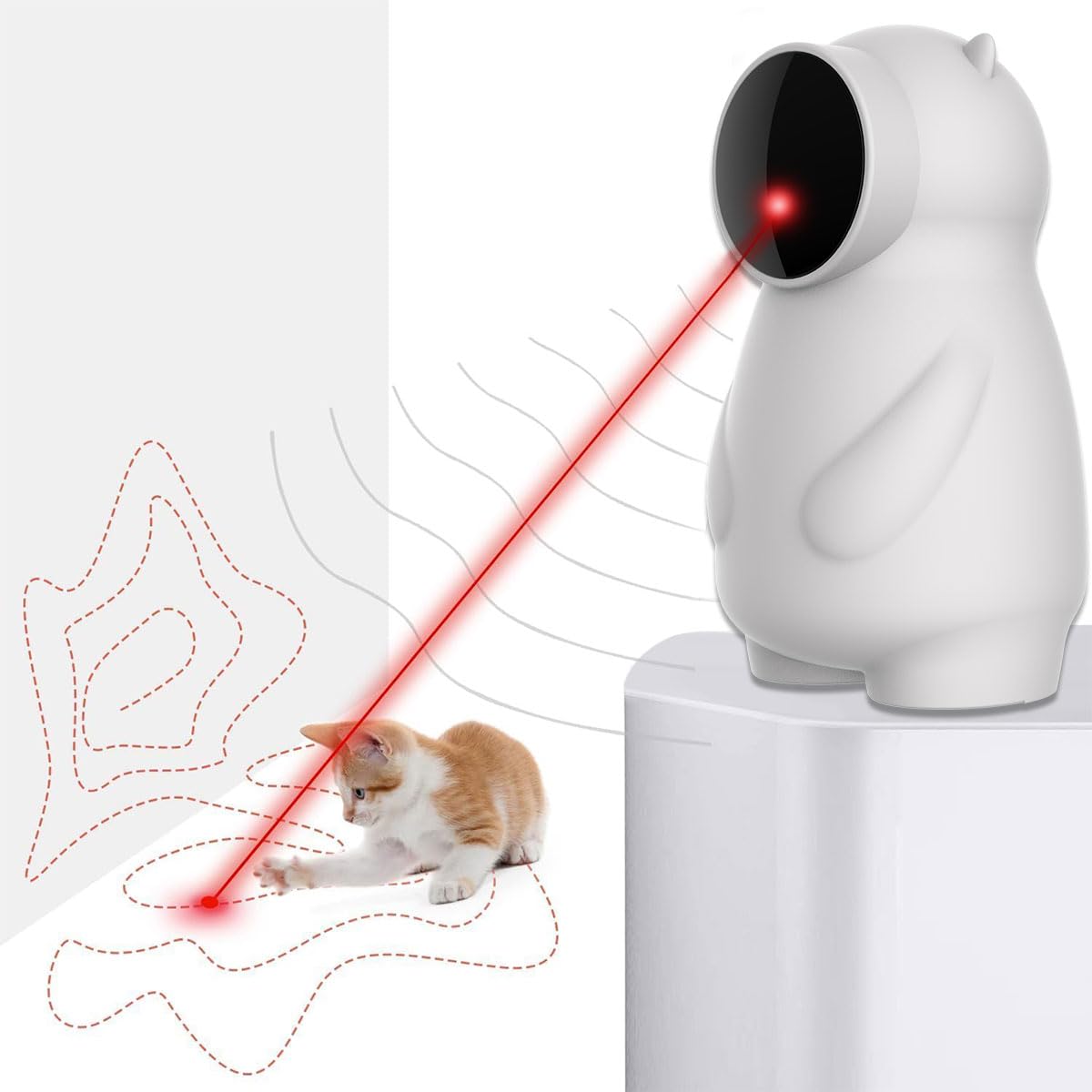 AILEDA Jouet Laser Interactif pour Chat, Automatique avec Trajectoire Aléatoire, Activé par Le Mouvement, Rechargeable, pour Chat/Chaton/Chien