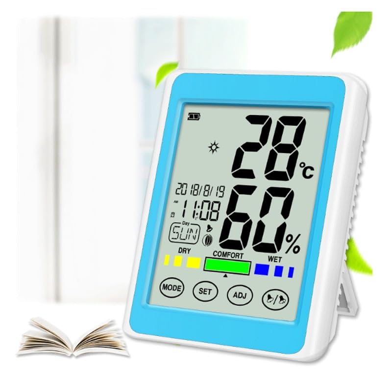 Home Temperature Humidity Meter Digital Display Touchscreen Indoor Use with Time Function