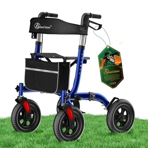 BeneCane Andador plegable, andador de viaje más estable con grandes ruedas de poliuretano, andador de altura ajustable, plegable, carrito ajustable con bolsa de transporte, andador para personas