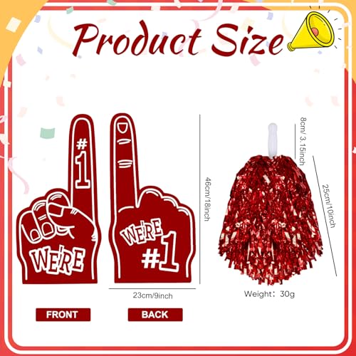 Leyndo 24 Pcs Giant Foam Finger and Cheerleading Pom Poms,Red by Leyndo - Used condition - Image 2
