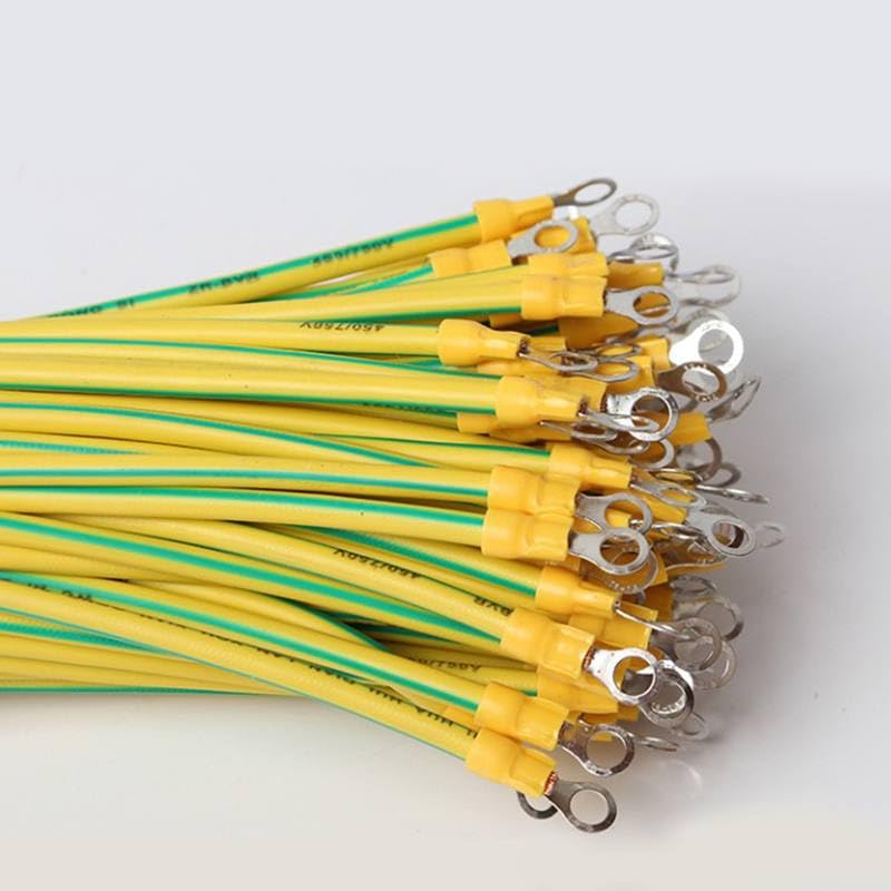 100pcs 10cm Length 10 AWG 6mm2 BVR Yellow-Green Solar Grounding Wire with Terminals Copper PV Cabinet Bridge Leakage Earth Cable