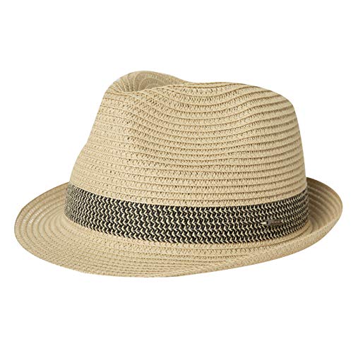 Comhats Summer Panama Trilby Fedora Straw Sun Hats for Men Safari Beach Hat - Foldable Beige Black Waist L