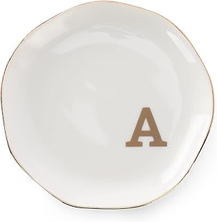 VINCOMIC Personalized A Initial Ceramic Ring Dish Tray - White Jewelry Organizer for Rings Earrings, Ideal Wedding Gift for Women