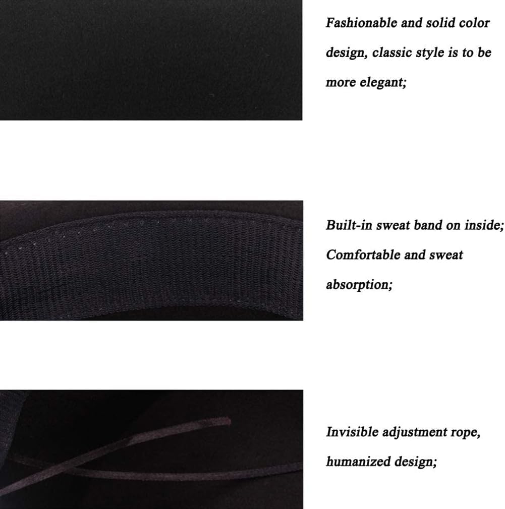 Classic Black Fashion Fedora Flat Hat Elegant Jazz Hats Brim Church Derby Cap for Head Circumference 22-22.8inch - Image 5