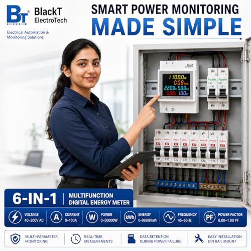 Image of Blackt Electrotech BT710FM Multifunctional Digital Energy Meter - 6-in-1 AC Voltage, Current, Power & Energy Monitor with Built-In CT, 40-300V, 100A (Regular)