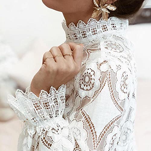 Womens Dressy Casual Long Sleeve Lace Tops, Sheer Mock Neck Business Casual Tops,Going Out Tops for Girls2