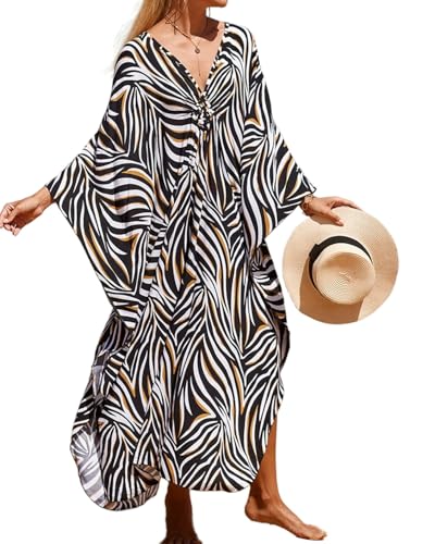 ASHER FASHION Kaftan Dresses for Women, Plus Size Swimsuit Cover Up for Poolside, Resort, and Loungewear