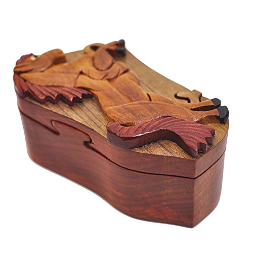 South Asia Trading Handmade Wooden Art Intarsia Trick Secret Horse Colt Filly Foal Pony Standing Dark Puzzle Trinket Box (3404) (G2) #TOP2