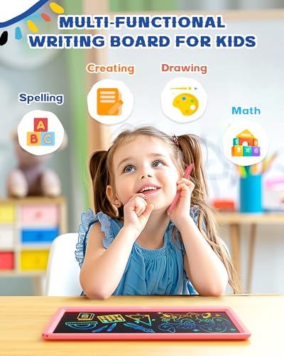 Image of Bravokids 12 Inch LCD Writing Tablet for 3 Year Olds - Electronic Drawing Pad and Doodle Board as Educational Birthday Gifts for Girls and Boys (Pink)