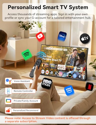Image of HotYeah Portable Smart TV, EDLA-Certified, 23.8 inch 1080P 2-in-1 Rolling TV & Monitor, w /Built-in 10000mAh Battery, Support Voice Control, USB-C & HDMI, 180 Adjustable Kickstand
