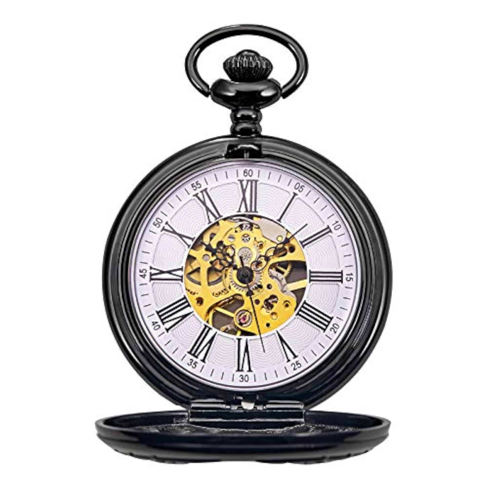 Skeleton Eagle Wings Design Black Case Pocket Watch