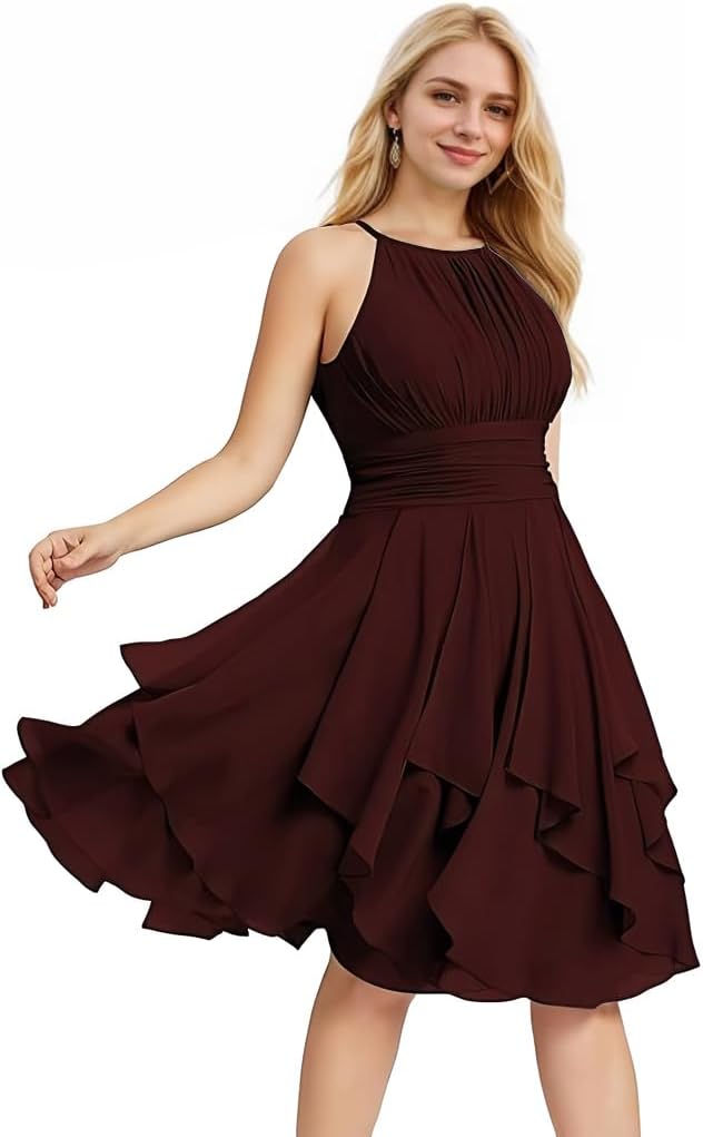 2026 Short Bridesmaid Dresses Halter Wedding Guest Dress Summer Spaghetti Strap Cocktail Party Gown with Pockect