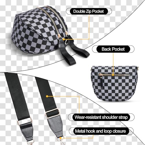 Image of Checkered Crossbody Bag, Bum Bags for Women Crossbody,Spacious Sling Bag Purse Fanny Packs with Shoulder Strap
