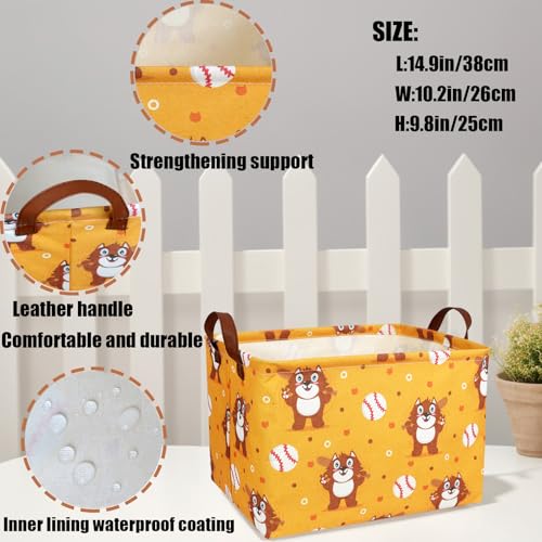 Image of Kid Cute Storage Basket Baby Gift Basket Collapsible Rectangle Canvas Storage Bin for Nursery Playroom Bedroom Decor Organizer (Cartoon Bear Baseball)