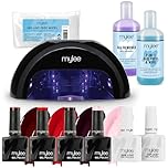 Mylee Complete Professional Gel Nail Polish LED Lamp Kit, 4x Colours, Top & Base Coat, PRO Salon Series Convex Curing® LED Lamp, Prep & Wipe, Gel Remover (Black Lamp)