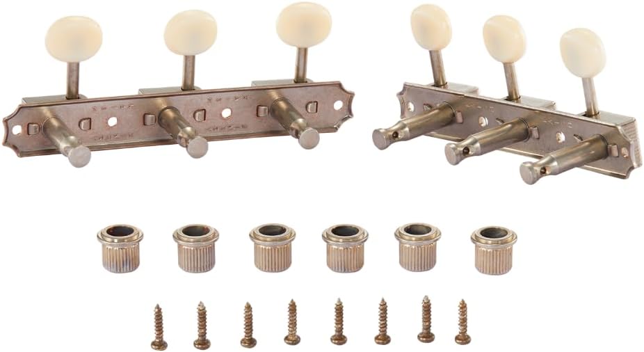 Premium 3-per-side On-a-Plate 3x3 Vintage Guitar Tuners Tuning Machines Tuning Keys for Gibson/Epi LP JR Ivory Plastic Oval Button Aged Relic Nickel
