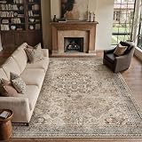 PureCozy Teppich Wohnzimmer 200x300cm Waschbarer Vintage Braun Tepiche for Schlafzimmer kurzflor rutschfest Weich Retro Orientalischer Carpet für Living Room Küchen Esszimmer Bedroom