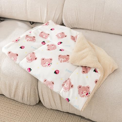Orirya ペット毛布 犬猫用 マット クッション 洗える リバーシブル ふわふわ 暖かい 通年 折りたたみ ケージ用 敷き布団 防寒パッド うさぎ ベッド くま柄 S