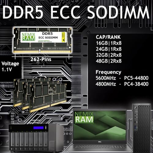 Image of 32GB 1X32GB DDR5 5600MHz PC5-44800 2Rx8 1.1V CL46 262-PIN ECC Unbuffered SODIMM NEMIX RAM Workstation MicroServer Enterprise & Industrial Mini-PC Memory