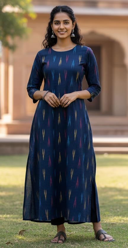 Image of Cotton Pochampally ikat unstitched blouse, Kurthi, long frock fabric material for women (1 meter, 2 meters & 3 meters)