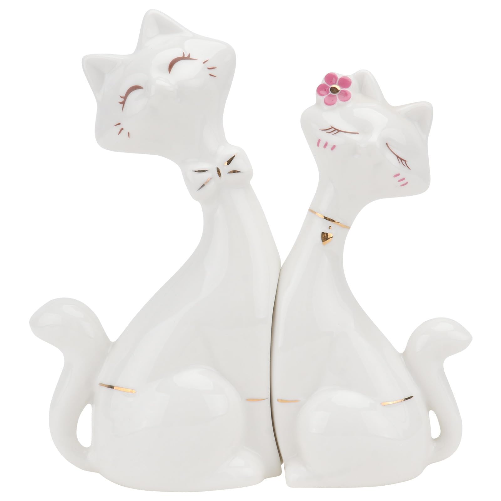 Set di 2 Statuette di Gatto in Ceramica Bianca, Decorazione per Soggiorno e Cucina, Dimensioni Contenute, Adatto a Spazi Moderni e Ufficio