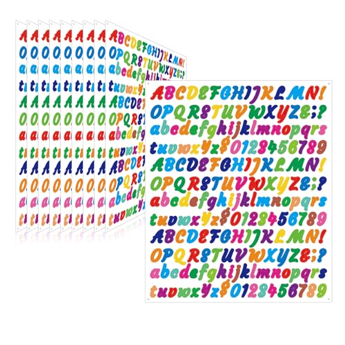 Image of 2010 Pieces 10 Sheets Letter Stickers,Self Adhesive Waterproof Vinyl Mailbox Numbers Stickers,Alphabet Decals for DIY,Window,Door,Sign,Bike,Car,Laptop,Scrapbook (Colorful, 1 /2 Inch)