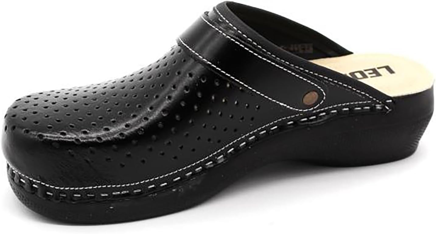 LEON PU100 Leather Slip-on Womens Ladies Mule Clogs Slippers Shoes, Black, EU 38 (7.5M US Women) - Image 2