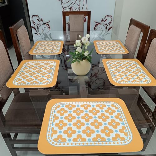 Image of Faux Leather Dining Table Placemats | Heat Insulation & Stain Resistant Waterproof Non Slip Dinner Table Mats | Perfect for Home, Kitchen, Restaurant, Office (Pastel Orange, Set of 6)