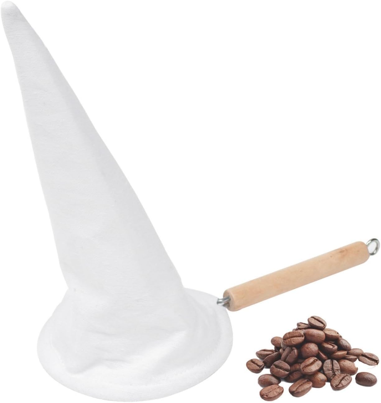 Imusa USA J100-4-50 Coffee Cloth Strainer with Wood Handle, White, 1 Count (Pack of 1)