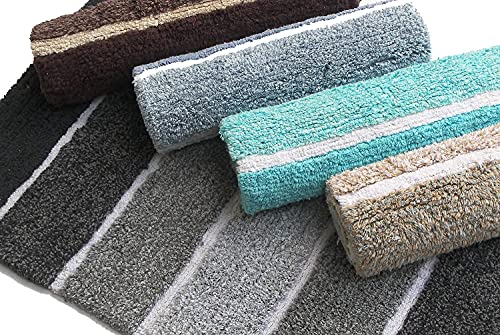 Chardin Home Cordural Stripes Bath Mat, Set Of 2 Bath Rugs (21 Inches X34 Inches & 24 Inches X40 Inches) | Non Slip Bathroom Rug, Machine Washable, Plush, Highly Absorbent | Ombre Blues & White #TOP6