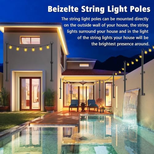 Image of Beizelte 8 Pack 5Ft String Light Poles,Outside String Lights,Outdoor Light Poles,Metal Poles Stand for Patio,Backyard,Deck