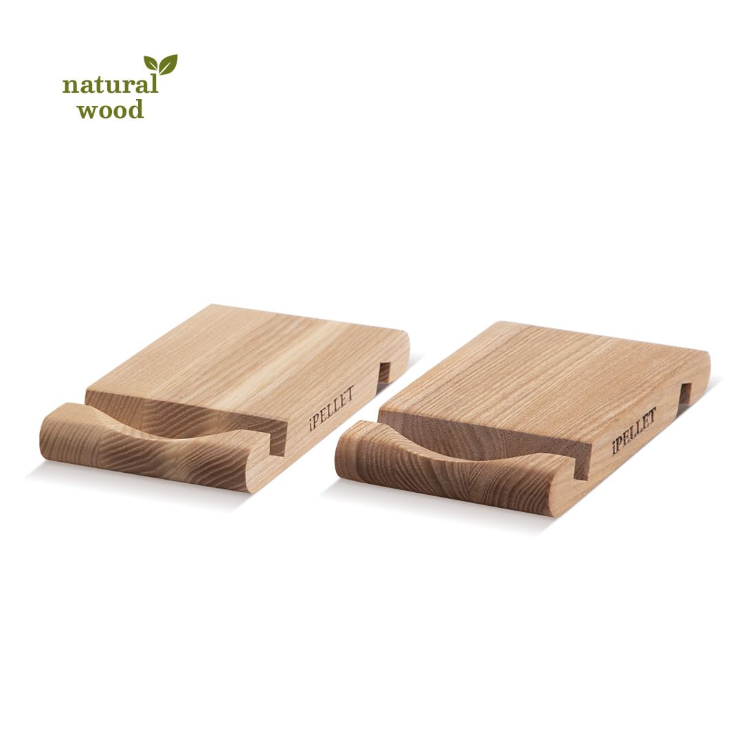 Holz-Handyhalter für Telefon und Tablet - Phone Holder Schreibtisch, Phone Stand, Universelles Set aus 2 Haltern für Smartphones und Tablets aus natürlichem Holz