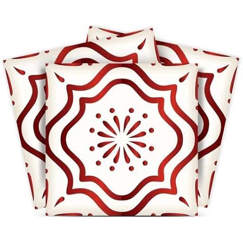 Mi Alma Ruby Red Collection Fireplace Decals Peel and Stick Tile Stickers 24 PCS Set backsplash Tile Decals Bathroom Decals Kitchen backsplash Design idea Vinyl Wall Decals (Ruby Red, 5x5 Inch) Cover