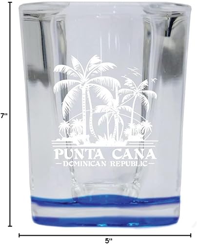 Miniatura 2 de R and R Imports Punta Cana República Dominicana Souvenir grabado grabado 2.5 onzas vaso de chupito cuadrado PALM azul Design1