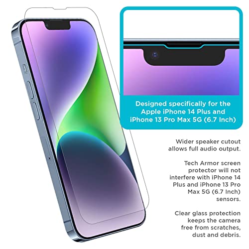 Tech Armor Ballistic Glass Screen Protector For Iphone 14 Plus And Iphone 13 Pro Max [6.7 Inch] Display 3 Pack Tempered Glass, Case Friendly #TOP4