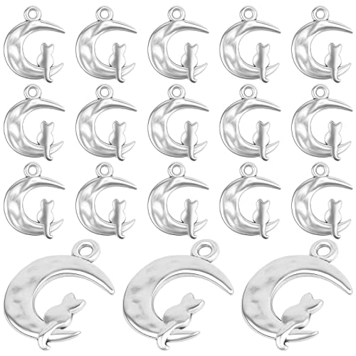 50pcs Antique Silver Crescent Moon with Cat Shape Charms Tibetan