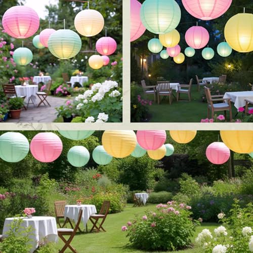 Image of Pastel Chinese Paper Lanterns with LED Lights, 10-Pack 10inch | Hanging Lights for Easter, Classroom Decor, Birthday Decorations, Ceiling Decor, Home Party & Spring Party