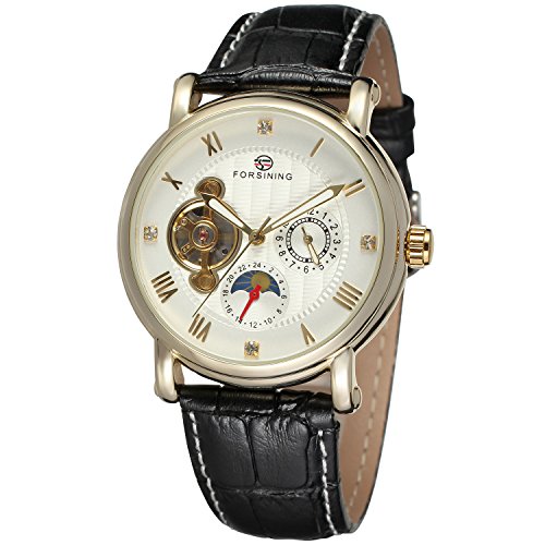 Forsining Men's Automatic Self-Winding Real Leather Strap Stylish Designer Phase Mooon Watch