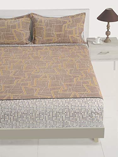 Image of Swayam Roto Cotton Single Bedsheet with 1 Pillow Cover | Size 60 x 90 inch | 144 TC | Geometric Design | Soft Breathable Bed Sheet | Comfortable & Durable for Bedroom - Grey & Brown