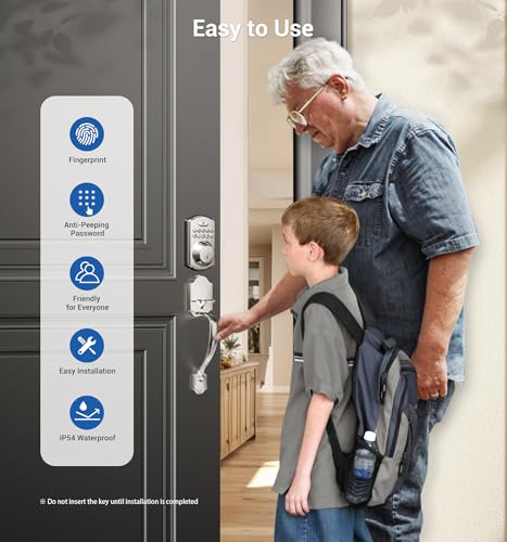 Image of Veise KS02D Fingerprint Deadbolt Lock with Handle Set, Nickel