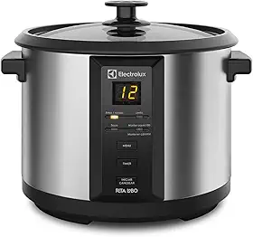 Panela Elétrica Electrolux vapor arroz capacidade 1,8L 10 xícaras 4 funções pré-programadas timer panela removivel antiaderente tampa vidro ECC20 inox 127v por Rita Lobo