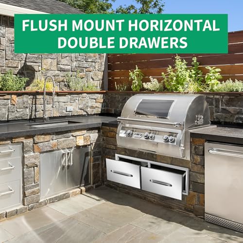 Image of Outdoor Kitchen Drawers 30 inch W x 10 inch H x 20 inch D Stainless Steel Single Drawers with Ergonomic Handle for BBQ Island, Patio Grill Station & Outdoor Kitchen Cabinets