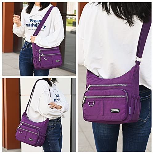 NOTAG Umhängetasche Damen, Leichte Mehrfach-Taschen Schultertasche Wasserdicht Sportliche Umhängetasche Multifunktionale Nylon Handtasche (Grau)