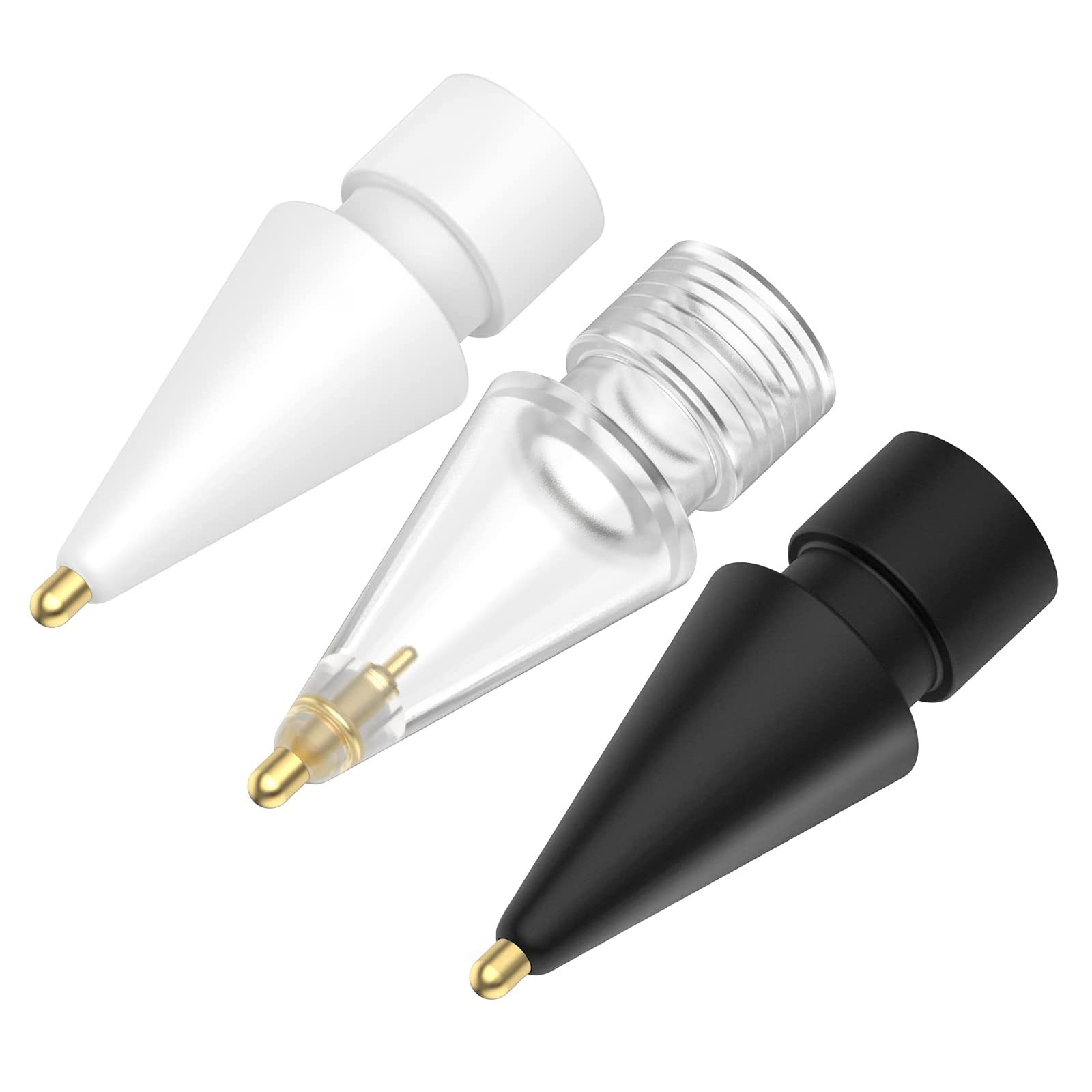Excefore Replacement Tips for Apple Pencil, 3 Pack Compatible with Apple Pencil 2nd Gen and 1st Gen, No Wear Out Fine Point Precise Control Pen Like Nibs for Apple Pencil (Clear Black White)
