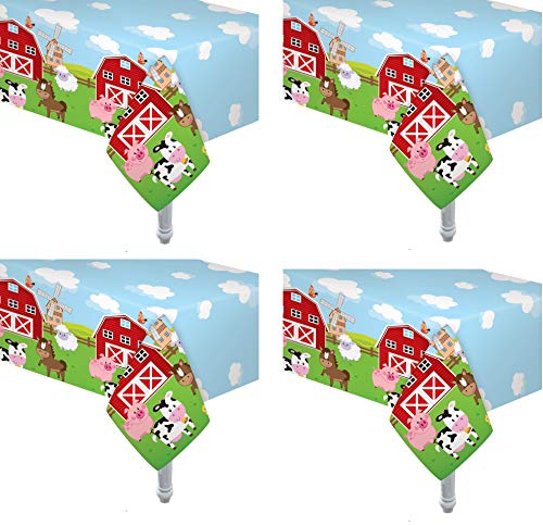 4 Pack | Table Cover | Farm House Fun Barnyard Animals Party Table Cloth | Farm Animal Barn Themed Party Supplies Tablecover