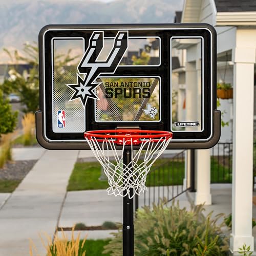 Image of Lifetime NBA San Antonio Spurs Portable Basketball Hoop, Adjustable Height 7.5-10 Ft, 44 Inch Shatterproof Fusion Backboard, Base with Wheels
