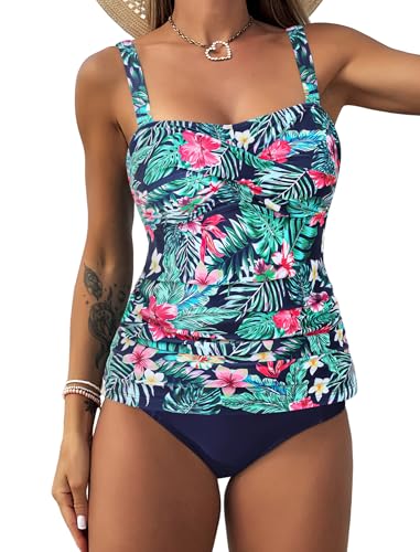Image of ZAFUL Tankini Swimsuits for Women Tummy Control High Waisted Twist Front Ruched Two Piece Bathing Suit